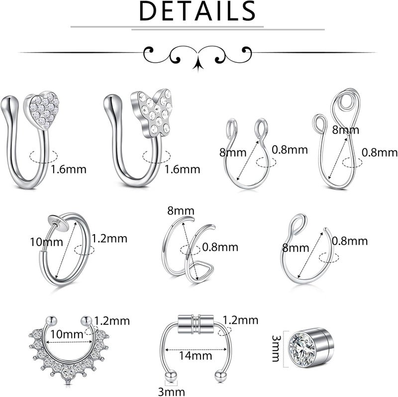 D.Bella Fake Septum Hoop 20G Faux Nose Piercing Hoop Clip on Nose Rings Non Piercing Fake Septum Lip Ear Ring Faux Body Piercing Jewelry for Women Men - Image 2